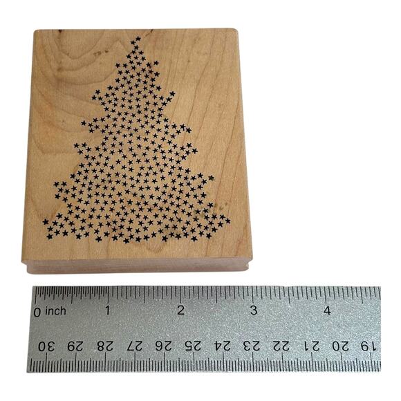 VTG Christmas Tree of Stars Wood Mounted Rubber Stamp Craft Stamp Paper Crafts - Picture 4 of 5